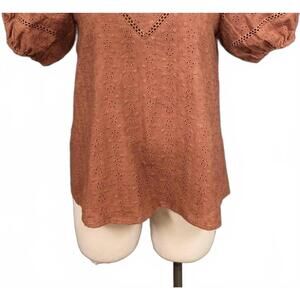 NEW POLYGRAM women's flower eyelet top in terracotta